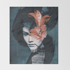 Red Flowers/Lady Portrait Throw Blanket Gallery Image 2