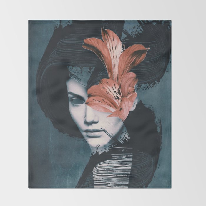 Red Flowers/Lady Portrait Throw Blanket Gallery Image 2
