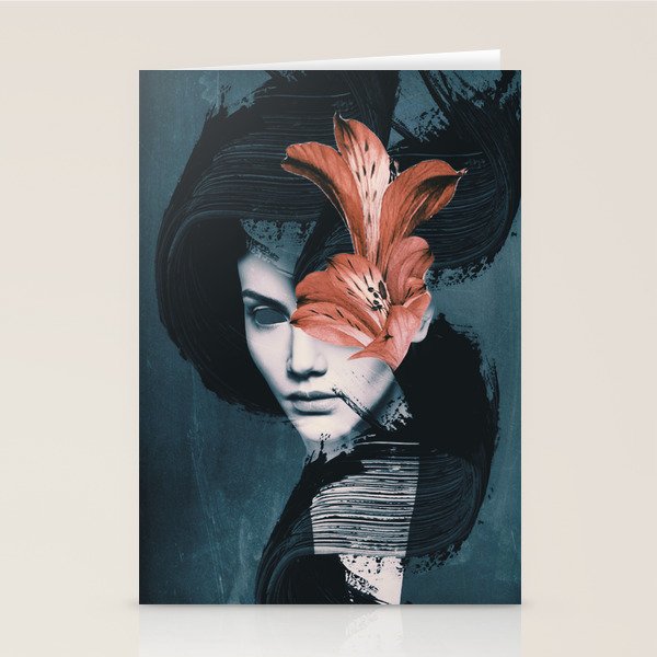 Red Flowers/Lady Portrait Stationery Card Gallery Image 1