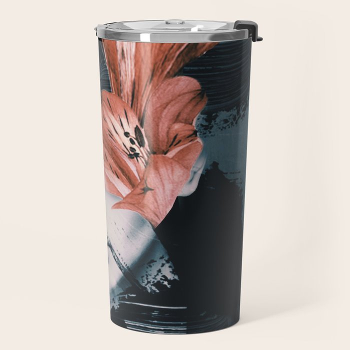 Red Flowers/Lady Portrait Travel Mug Gallery Image 2