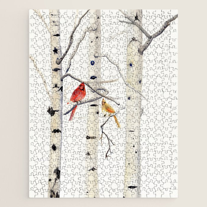 Birch Trees and Cardinal Jigsaw Puzzle Gallery Image 1