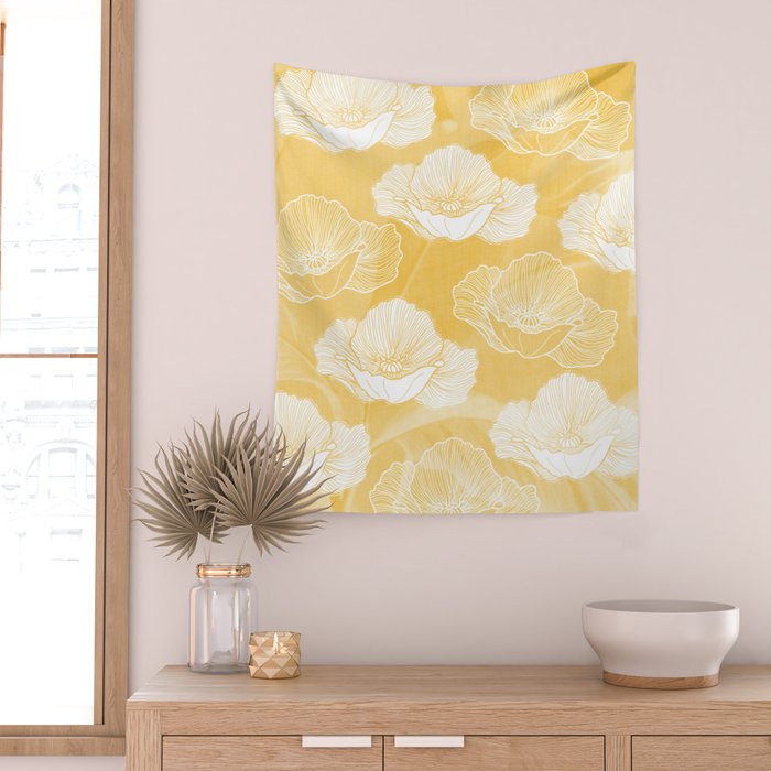 Poppy bloom - yellow Wall Tapestry Gallery Image 2