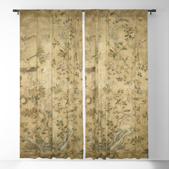 Antique 18th Century Chinoiserie Golden Garden Fresco 1740 Window Curtain Gallery Image 5
