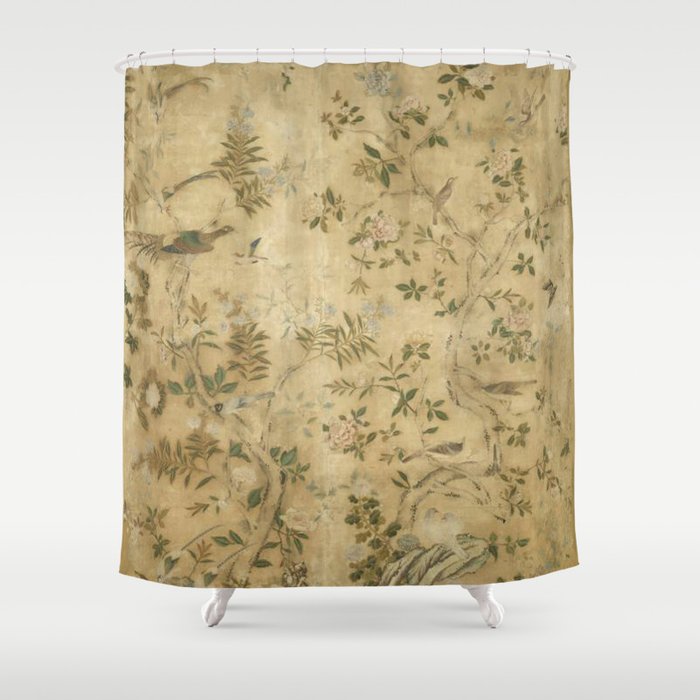 Antique 18th Century Chinoiserie Golden Garden Fresco 1740 Shower Curtain Gallery Image 1