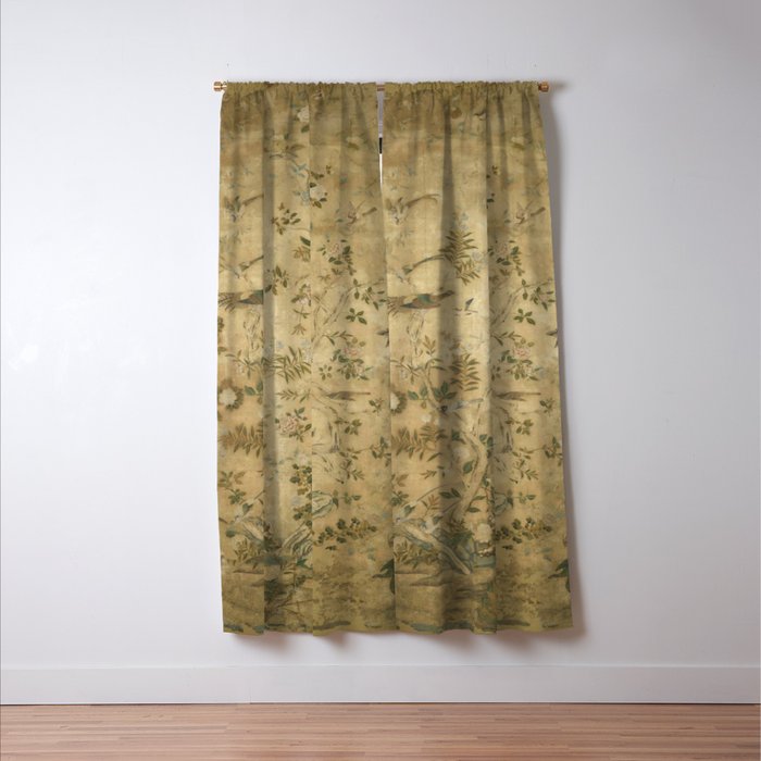Antique 18th Century Chinoiserie Golden Garden Fresco 1740 Window Curtain Gallery Image 3