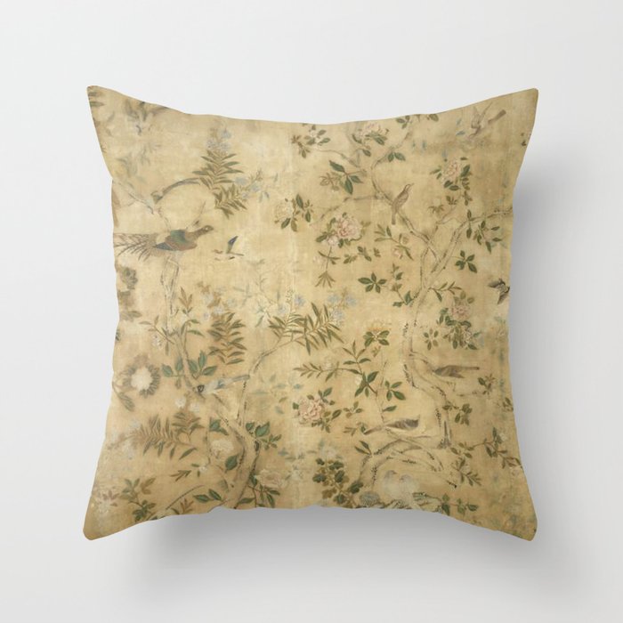 Antique 18th Century Chinoiserie Golden Garden Fresco 1740 Throw Pillow Gallery Image 1