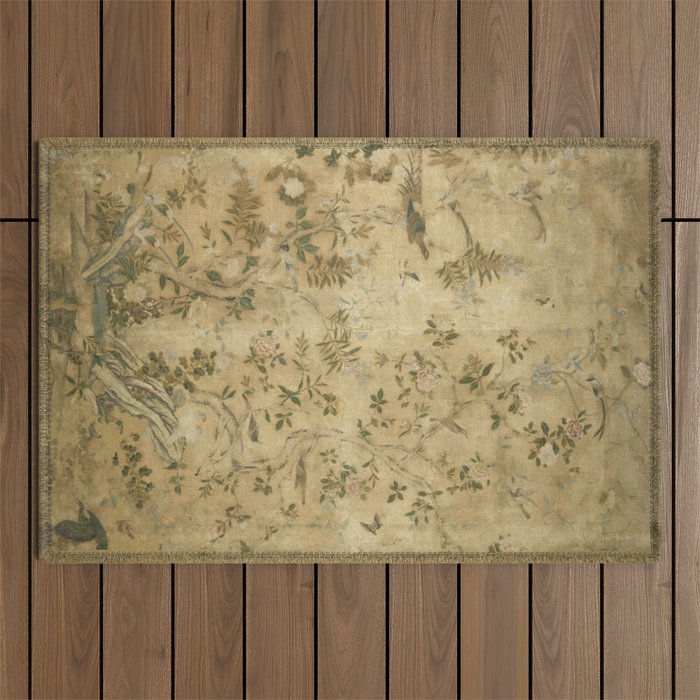 Antique 18th Century Chinoiserie Golden Garden Fresco 1740 Outdoor Rug Gallery Image 1
