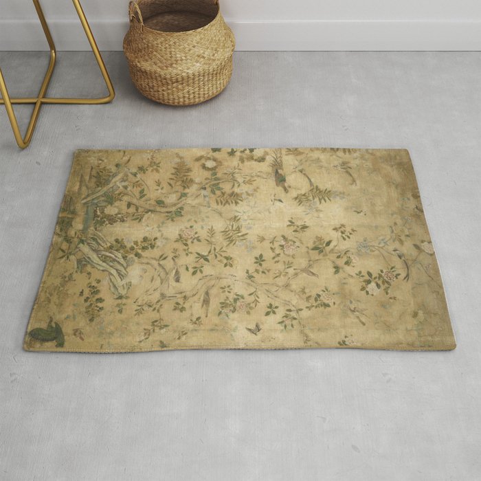 Antique 18th Century Chinoiserie Golden Garden Fresco 1740 Rug Gallery Image 1