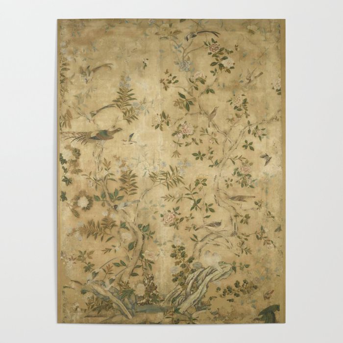 Antique 18th Century Chinoiserie Golden Garden Fresco 1740 Poster Gallery Image 4