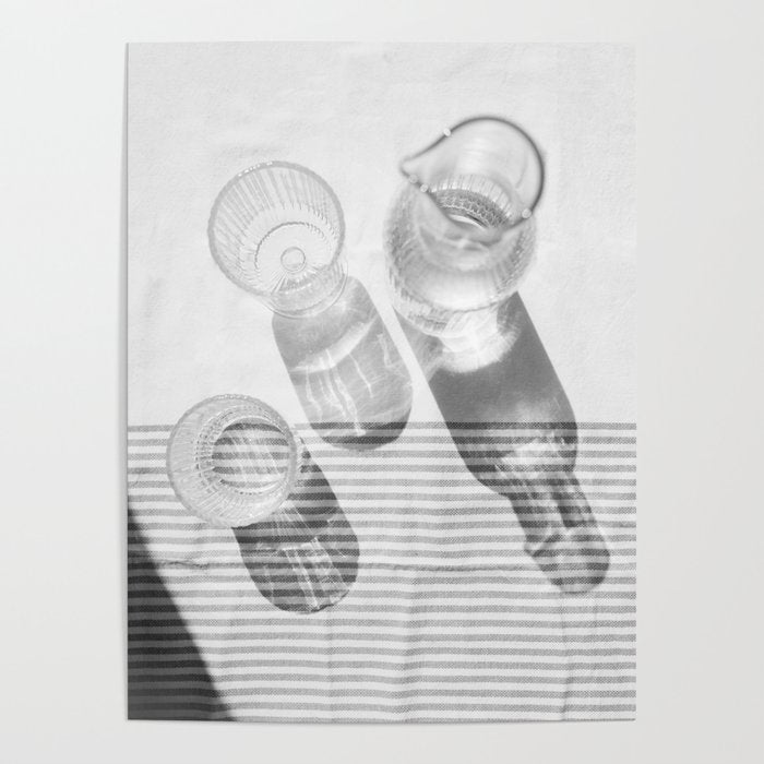Black and White Glass Shadows and Stripes | Summer Shadow Play Still Life Light Bright Photography Print Photo Art Minimal Art Print Poster Gallery Image 4