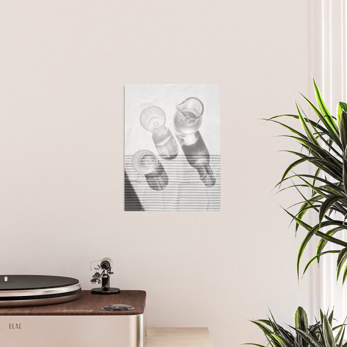 Black and White Glass Shadows and Stripes | Summer Shadow Play Still Life Light Bright Photography Print Photo Art Minimal Art Print Poster Gallery Image 2