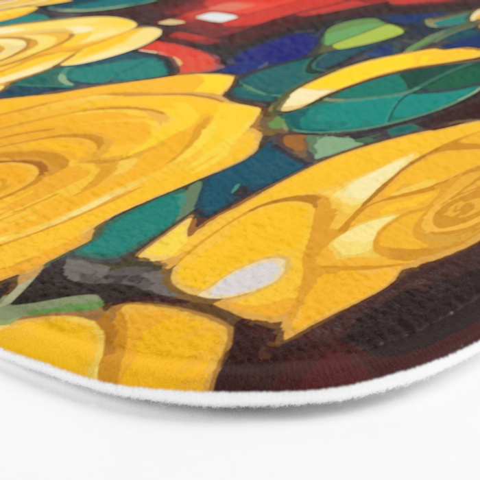 Klimt Style Yellow Roses in Red Vase Bath Mat Gallery Image 3