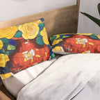Klimt Style Yellow Roses in Red Vase Pillow Sham Gallery Image 2
