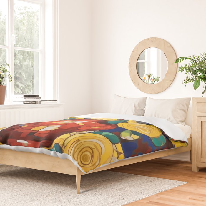 Klimt Style Yellow Roses in Red Vase Duvet Cover Gallery Image 2