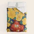 Klimt Style Yellow Roses in Red Vase Duvet Cover Gallery Image 6