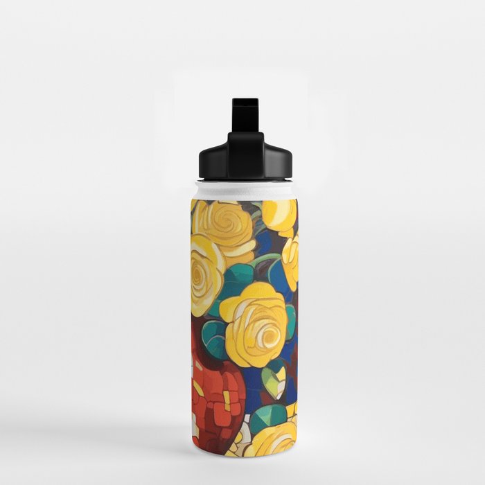 Klimt Style Yellow Roses in Red Vase Water Bottle Gallery Image 2