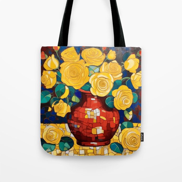 Klimt Style Yellow Roses in Red Vase Tote Bag Gallery Image 1