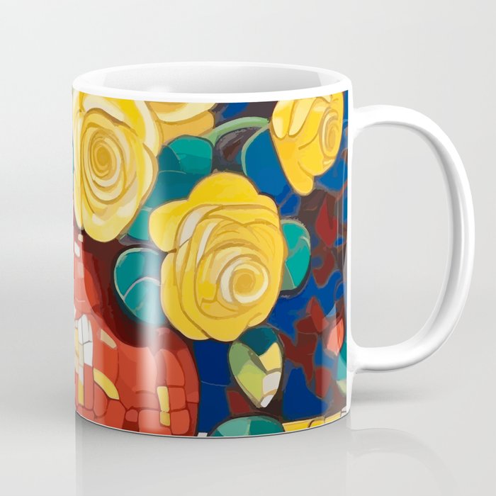 Klimt Style Yellow Roses in Red Vase Coffee Mug Gallery Image 1