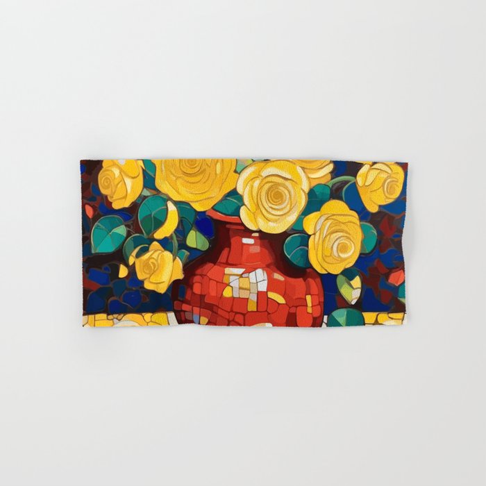 Klimt Style Yellow Roses in Red Vase Bath Towel Gallery Image 1
