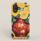 Klimt Style Yellow Roses in Red Vase iPhone Case Gallery Image 1