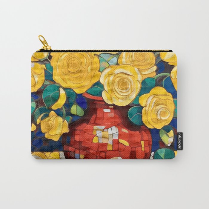 Klimt Style Yellow Roses in Red Vase Carry All Pouch Gallery Image 1