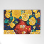 Klimt Style Yellow Roses in Red Vase Welcome Mat Gallery Image 1