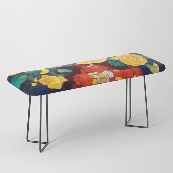 Klimt Style Yellow Roses in Red Vase Bench Gallery Image 1