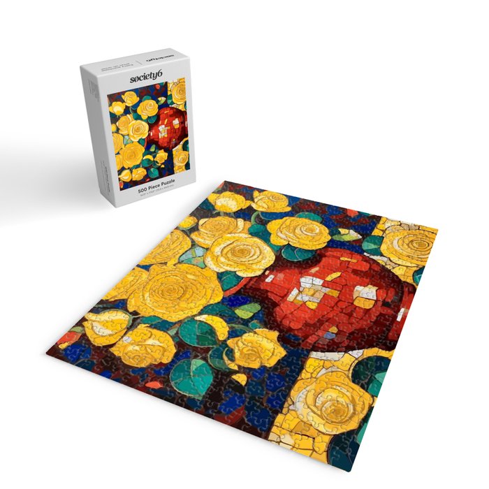 Klimt Style Yellow Roses in Red Vase Jigsaw Puzzle Gallery Image 2