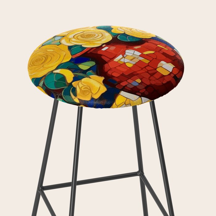 Klimt Style Yellow Roses in Red Vase Stool Gallery Image 2
