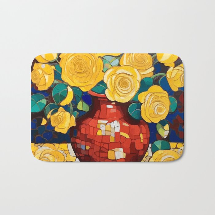 Klimt Style Yellow Roses in Red Vase Bath Mat Gallery Image 1