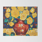 Klimt Style Yellow Roses in Red Vase Throw Blanket Gallery Image 2