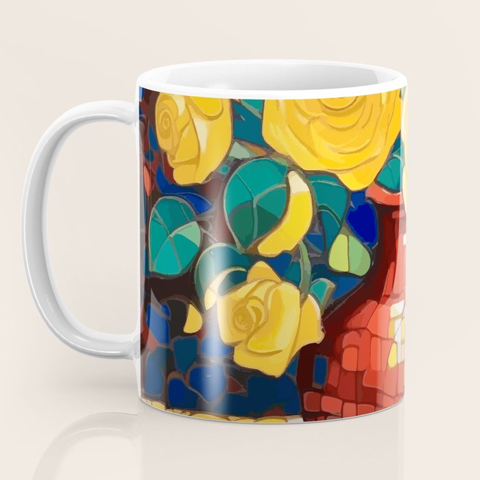 Klimt Style Yellow Roses in Red Vase Coffee Mug Gallery Image 3