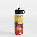 Klimt Style Yellow Roses in Red Vase Water Bottle Gallery Image 1