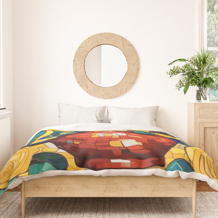 Klimt Style Yellow Roses in Red Vase Duvet Cover Gallery Image 3
