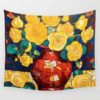 Klimt Style Yellow Roses in Red Vase Wall Tapestry Gallery Image 4