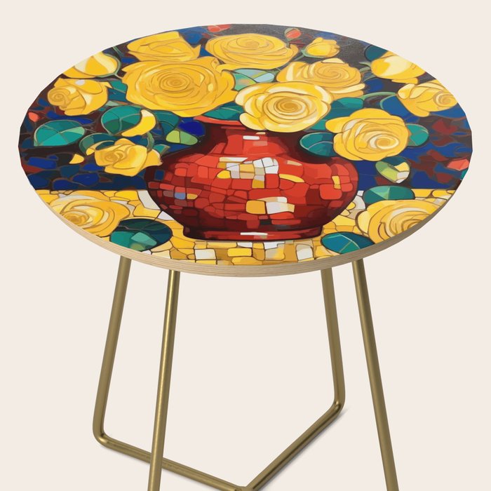 Klimt Style Yellow Roses in Red Vase Side Table Gallery Image 2
