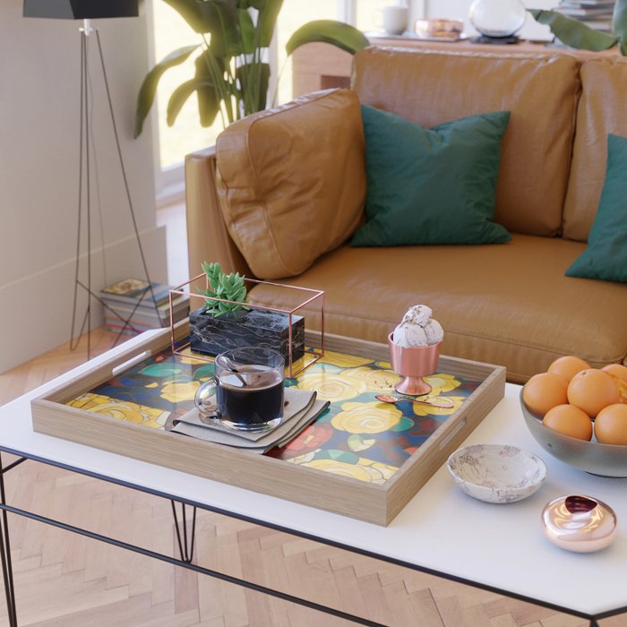 Klimt Style Yellow Roses in Red Vase Serving Tray Gallery Image 2