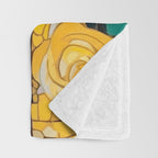 Klimt Style Yellow Roses in Red Vase Throw Blanket Gallery Image 3