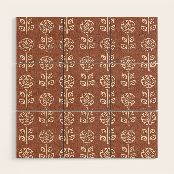 block print floral - clay Wood Wall Art Gallery Image 1