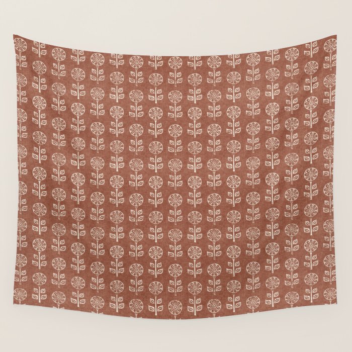 block print floral - clay Wall Tapestry Gallery Image 4