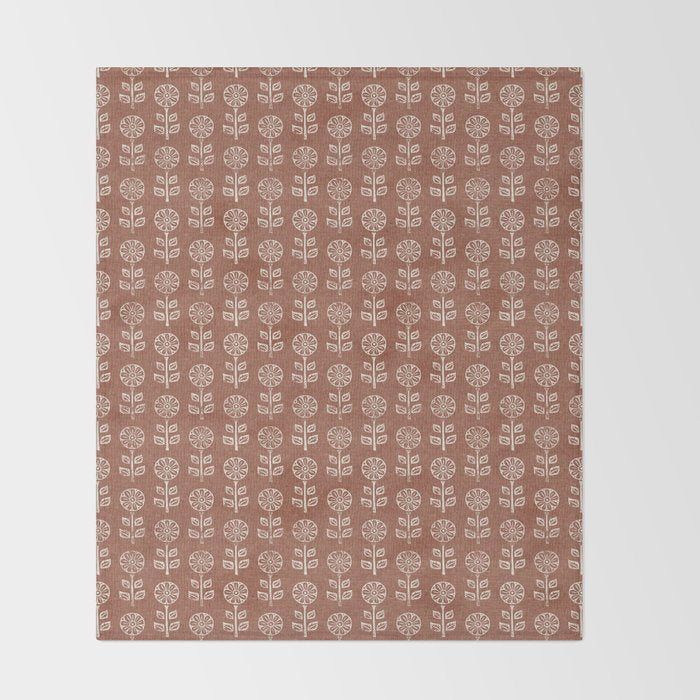 block print floral - clay Throw Blanket Gallery Image 2