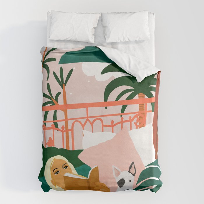 Pet Pals, Animals Lovers Illustration, Travel With Pets Modern Bohemian Painting Duvet Cover Gallery Image 1