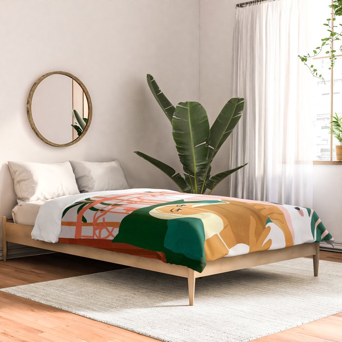 Pet Pals, Animals Lovers Illustration, Travel With Pets Modern Bohemian Painting Comforter Gallery Image 2