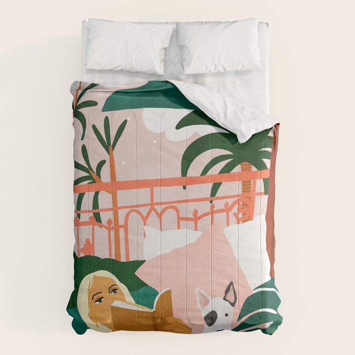 Pet Pals, Animals Lovers Illustration, Travel With Pets Modern Bohemian Painting Comforter Gallery Image 6