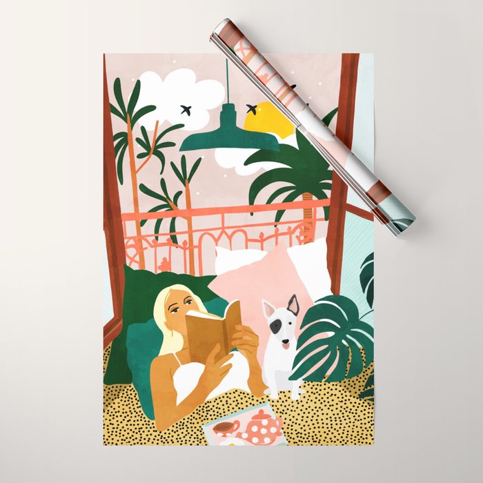 Pet Pals, Animals Lovers Illustration, Travel With Pets Modern Bohemian Painting Wrapping Paper Gallery Image 1