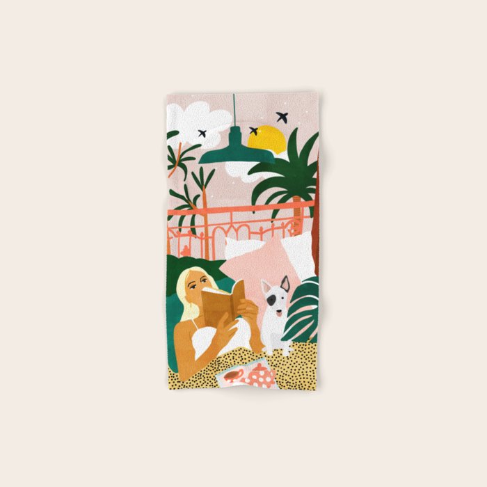 Pet Pals, Animals Lovers Illustration, Travel With Pets Modern Bohemian Painting Bath Towel Gallery Image 1