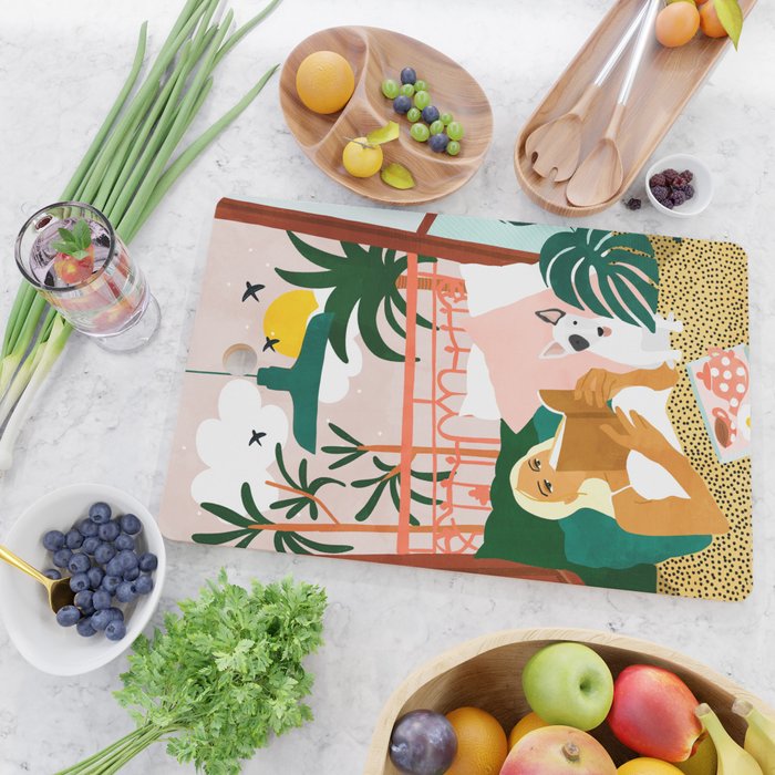 Pet Pals, Animals Lovers Illustration, Travel With Pets Modern Bohemian Painting Cutting Board Gallery Image 2