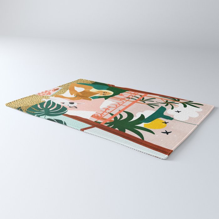 Pet Pals, Animals Lovers Illustration, Travel With Pets Modern Bohemian Painting Rug Gallery Image 3
