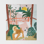 Pet Pals, Animals Lovers Illustration, Travel With Pets Modern Bohemian Painting Throw Blanket Gallery Image 2