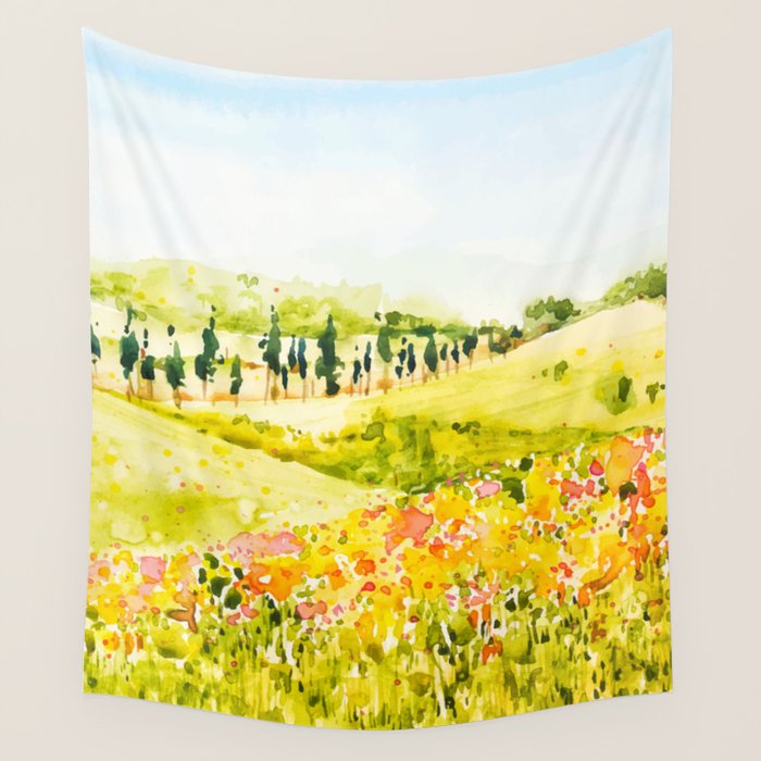 Watercolor Landscape Wall Tapestry Gallery Image 1